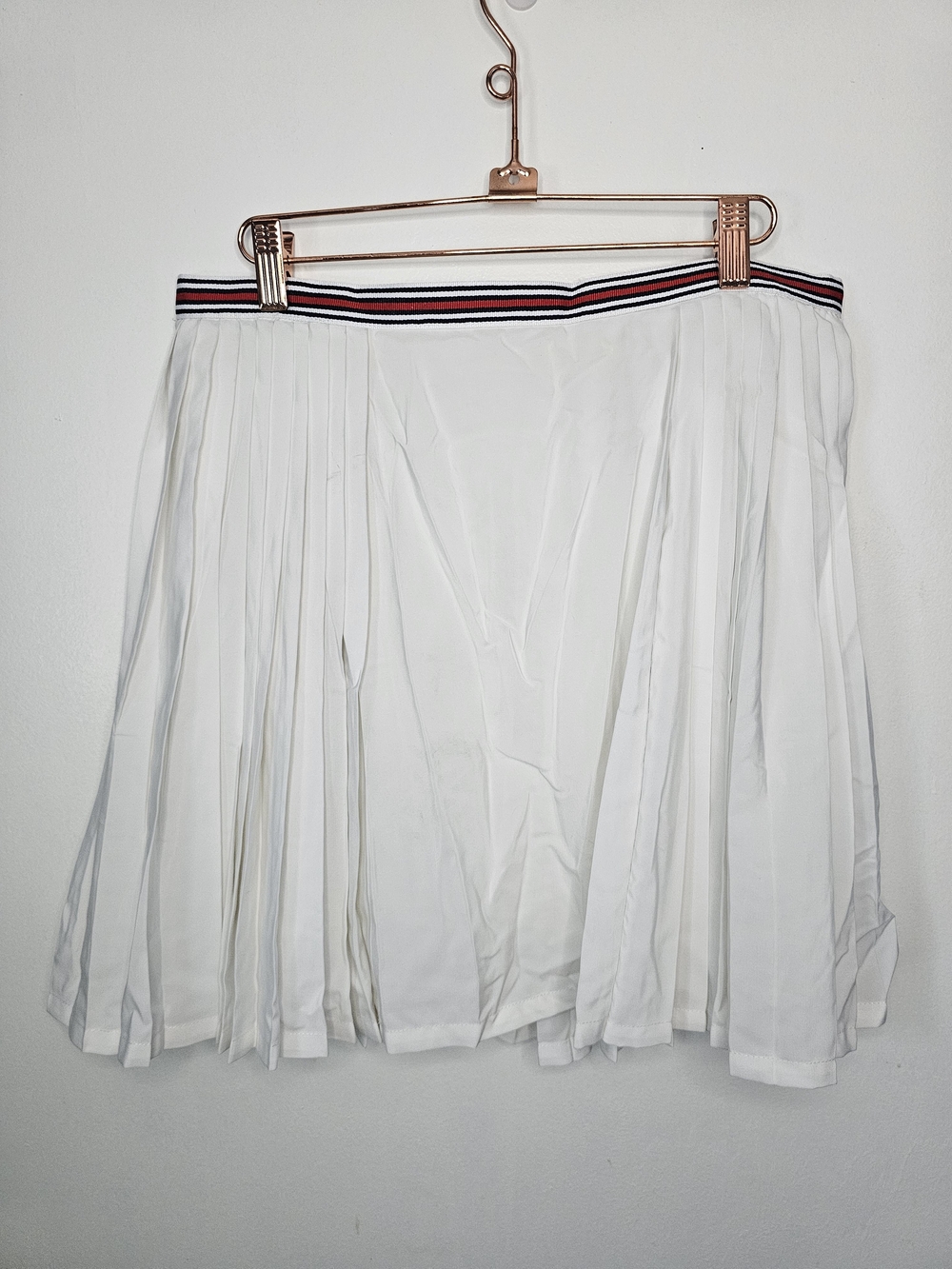 Silence + Noise White Pleated Mini Skirt L Striped Waist Tennis Preppy